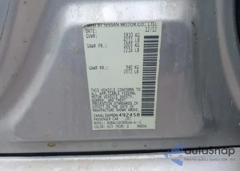 2013 Nissan Altima 2.5 Sv from USA, damaged, VIN 1N4AL3AP6DN492458